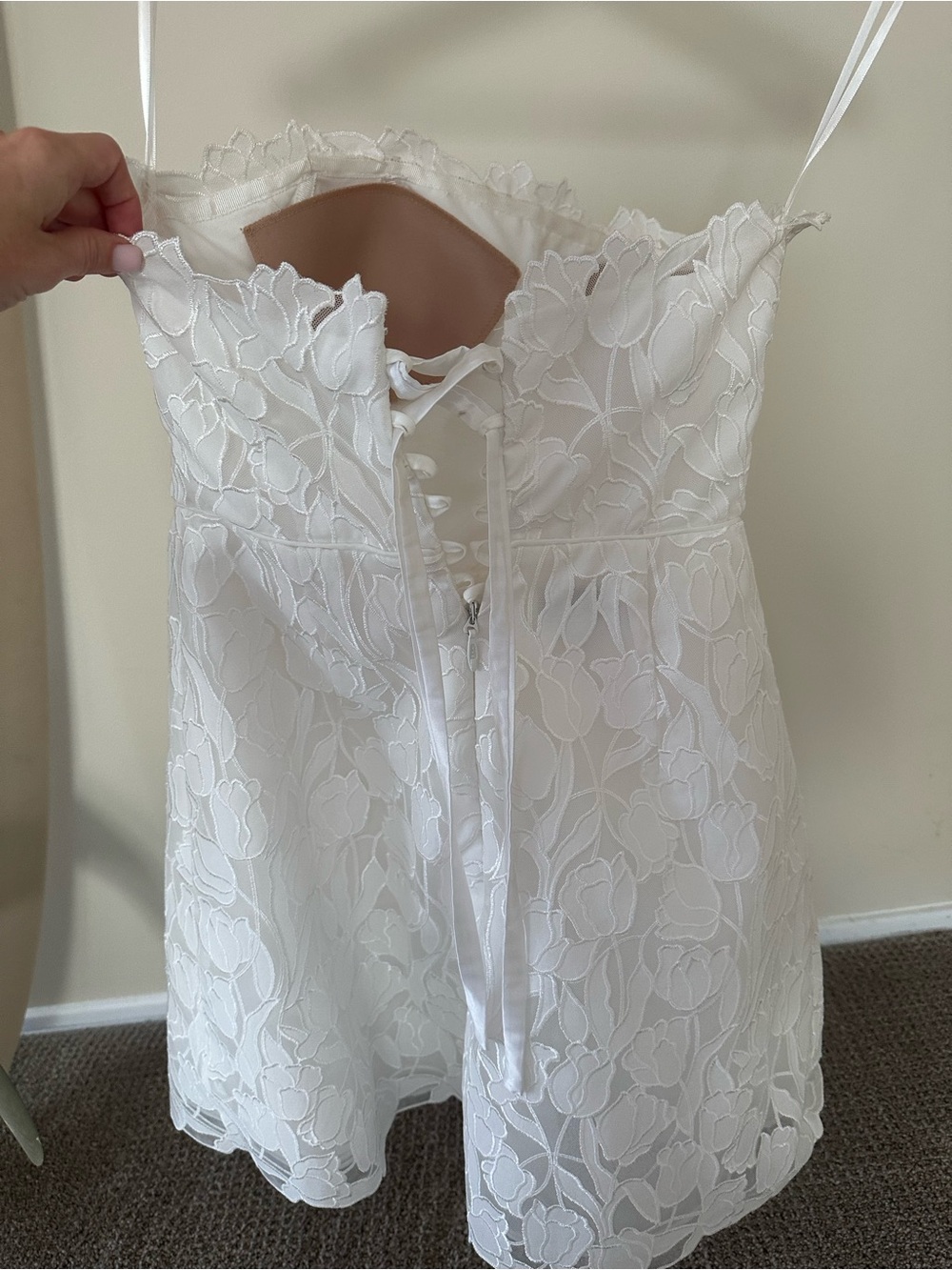Jenny Yoo Strapless White Lace Mini Dress - Picture 5 of 9
